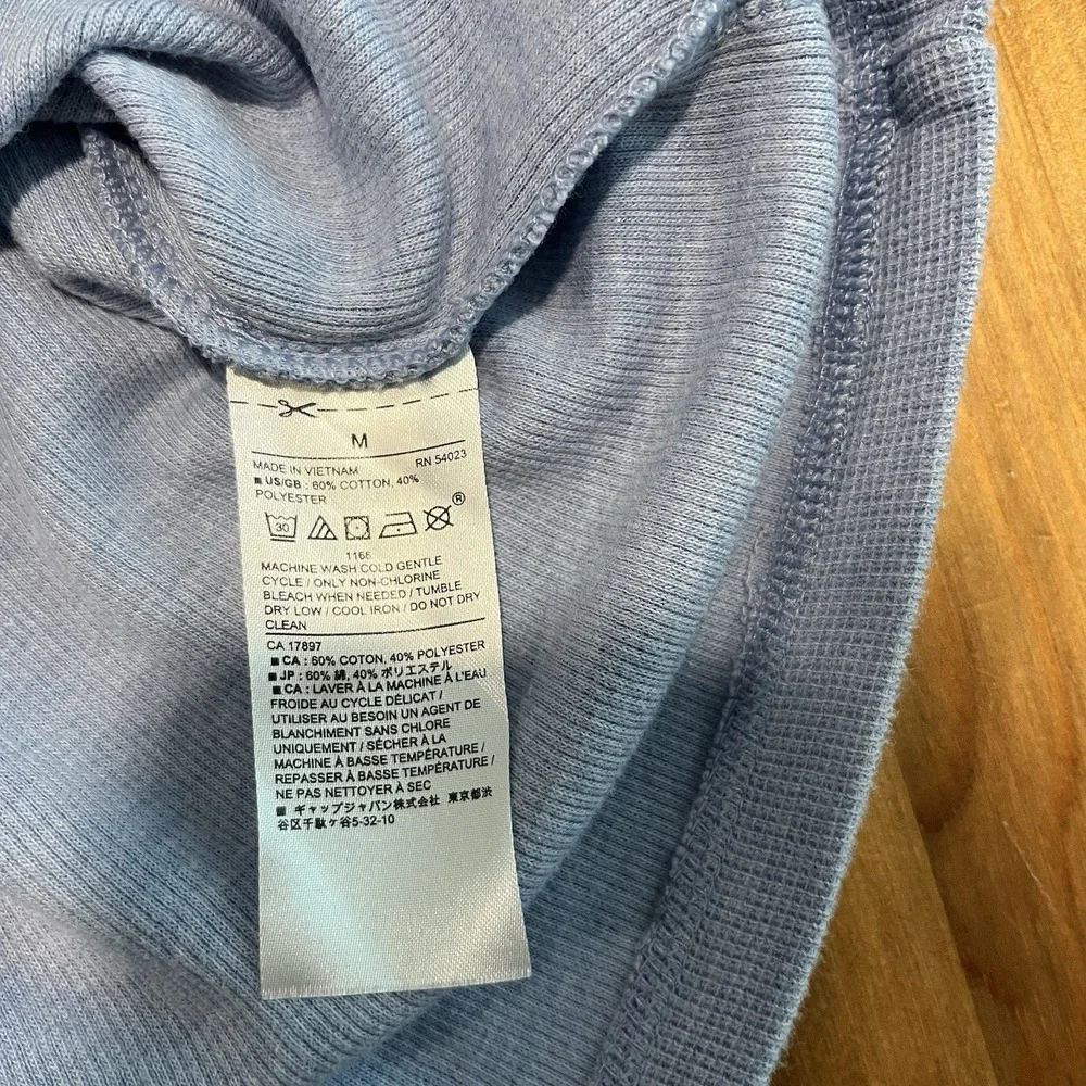 Banana Republic Henley Shirt Men's Medium Waffle Knit Cotton Blend Light Blue LS